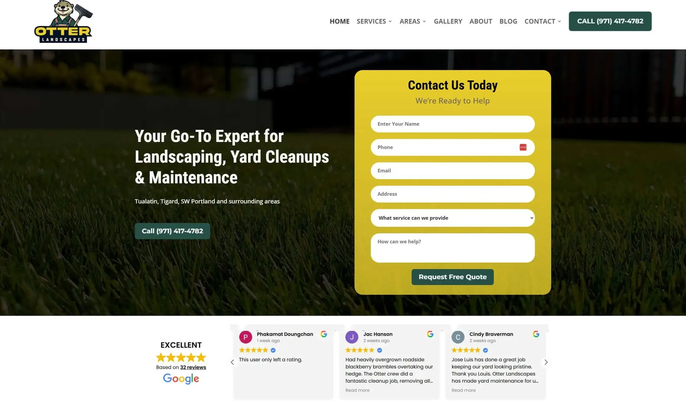 Otter Landscapes home page, built and optimized by Aaron Carmen